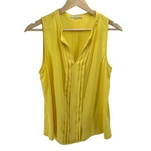 41 Hawthorn Womens Blouse Top Sleeveless Pleated V Neck Yellow Size Medium